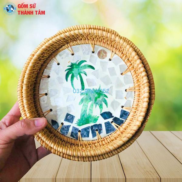 Đĩa sứ viền mây tre đan Mosaic mẫu 01