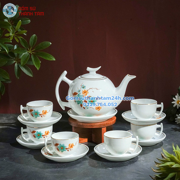 ẤM CHÉN TRẮNG IN LOGO HOẠ TIẾT VÀNG KIM HIỆN ĐẠI