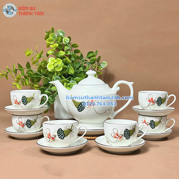 ẤM CHÉN HOA VĂN MEN TRẮNG IN LOGO IN SẮC NÉT, RÕ NÉT