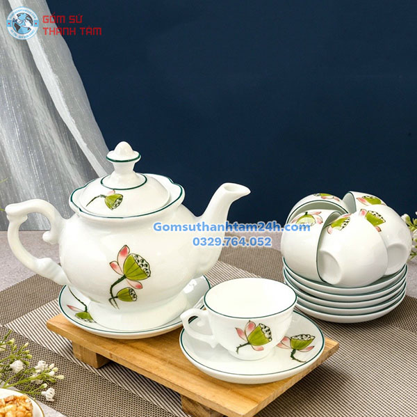 ẤM CHÉN HOẠ TIẾT MEN TRẮNG IN LOGO CHẤT LƯỢNG, GIÁ TỐT