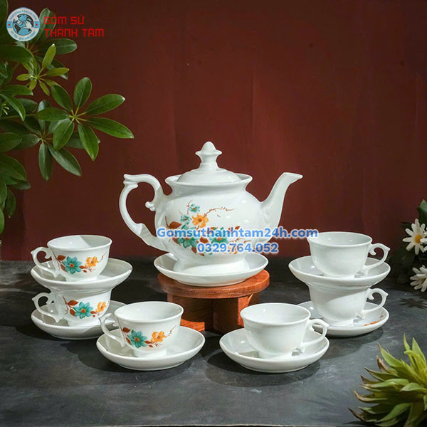 ẤM CHÉN HOẠ TIẾT MEN TRẮNG IN LOGO CHẤT LƯỢNG, GIÁ TỐT