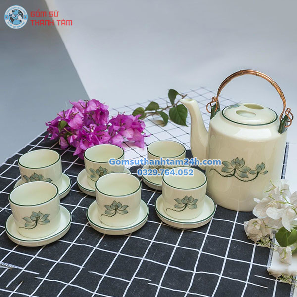 BỘ ẤM TÍCH MEN TRẮNG IN LOGO ĐẸP, BỀN MÀU