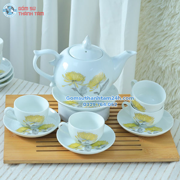 ẤM CHÉN TRẮNG IN LOGO CHÓP LỬA HOẠ TIẾT ĐA DẠNG