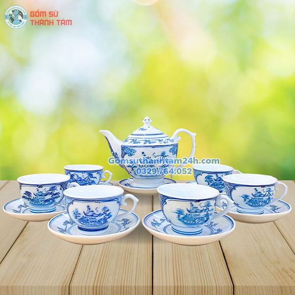 ẤM CHÉN HOA VĂN MEN TRẮNG IN LOGO IN SẮC NÉT, RÕ NÉT