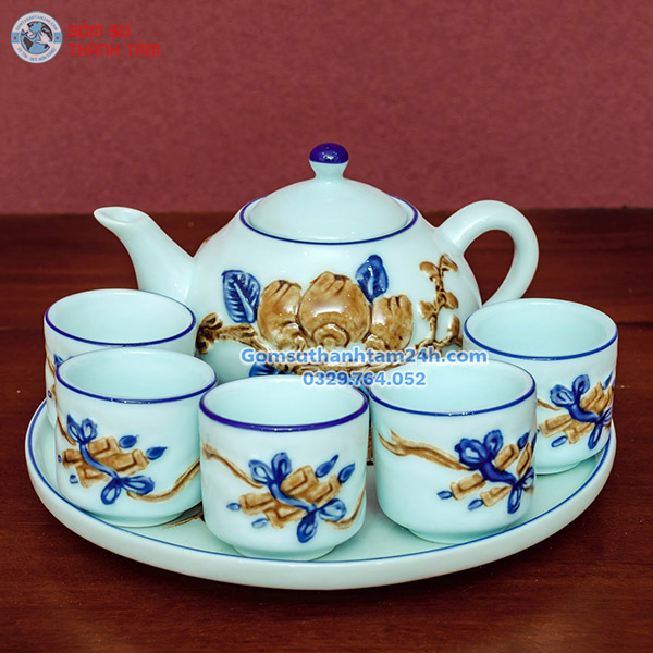 ẤM CHÉN THỜ&nbsp;MEN XANH ĐẮP NỔI,&nbsp;PHONG CÁCH CỔ TRUYỀN