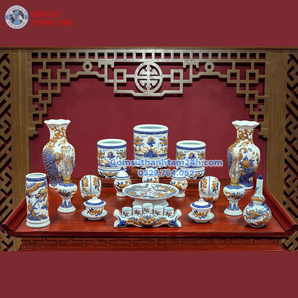 BỘ ĐỒ THỜ LỘC PHÁT MEN XANH ĐẮP NỔI ĐẸP MẮT