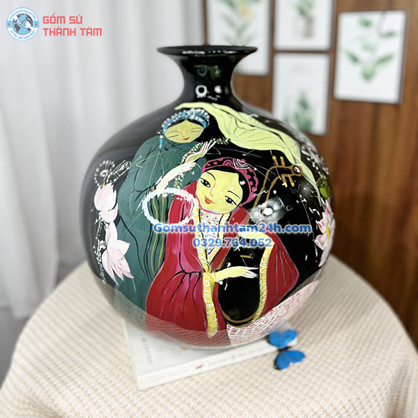 BÌNH HOA GỐM SƠN MÀI DÁNG BÌNH HÚT LỘC