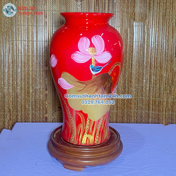 BÌNH HOA GỐM SƠN MÀI DÁNG BẢO BÌNH