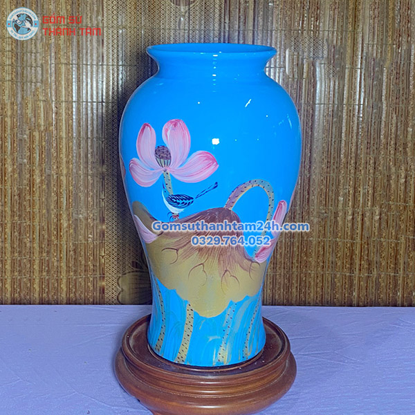 BÌNH HOA GỐM SƠN MÀI DÁNG BẢO BÌNH