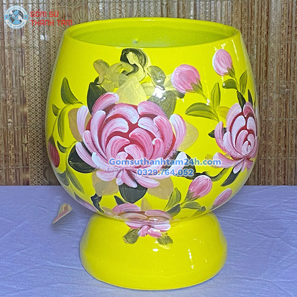 BÌNH HOA GỐM SƠN MÀI DÁNG BẦU ĐỘC LẠ