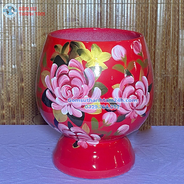 BÌNH HOA GỐM SƠN MÀI DÁNG BẦU ĐỘC LẠ