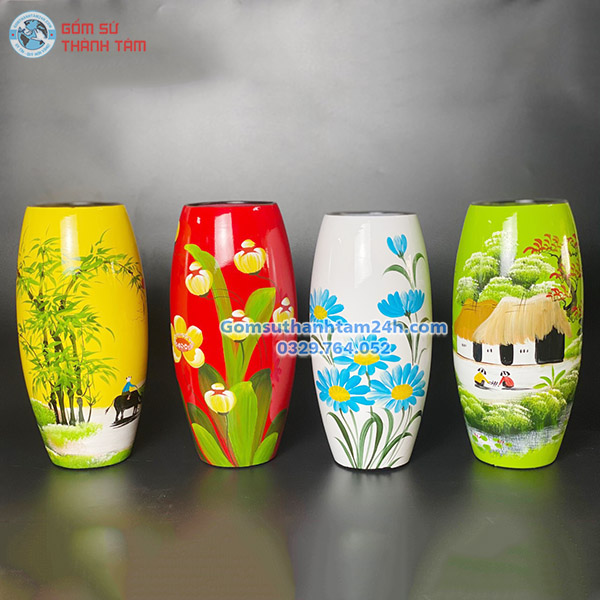 BÌNH HOA GỐM SƠN MÀI KIỂU DÁNG BOM