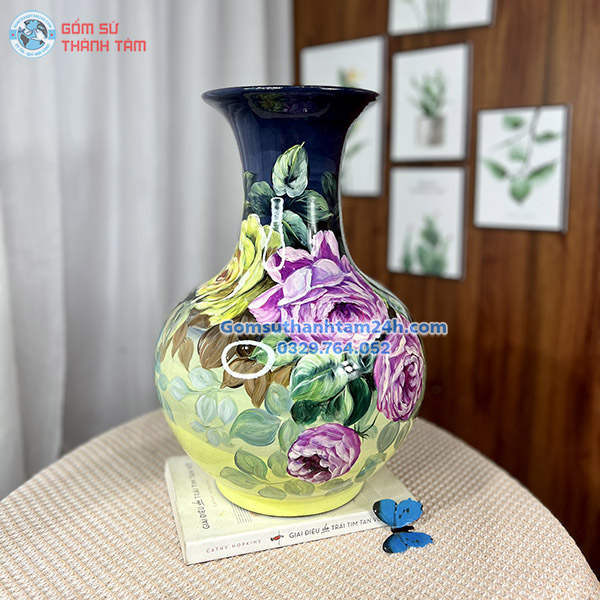 BÌNH HOA GỐM SƠN MÀI KIỂU DÁNG TỎI