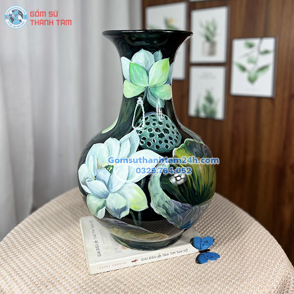 BÌNH HOA GỐM SƠN MÀI KIỂU DÁNG TỎI