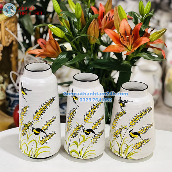 BỘ BA BÌNH HOA VẼ TAY CAO CẤP DÁNG VÁT