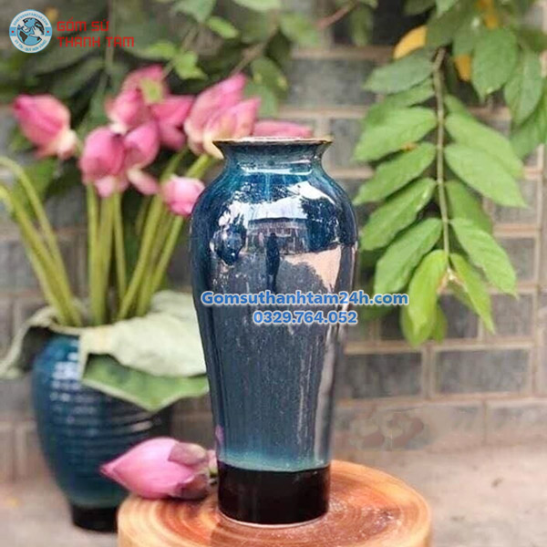 BÌNH HOA MEN XANH HOẢ BIẾN DÁNG ĐÙI DẾ