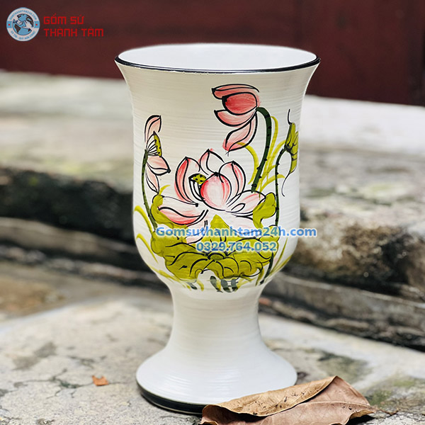 BÌNH HOA VẼ TAY TỈ MỈ, CAO CẤP MEN TRẮNG DÁNG LY