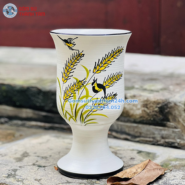 BÌNH HOA VẼ TAY TỈ MỈ, CAO CẤP MEN TRẮNG DÁNG LY