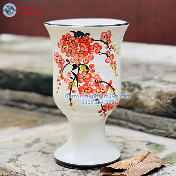 BÌNH HOA VẼ TAY TỈ MỈ, CAO CẤP MEN TRẮNG DÁNG LY