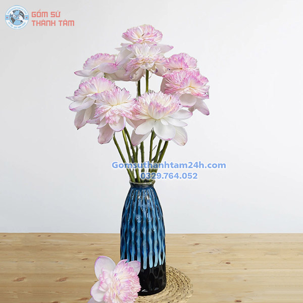 BÌNH HOA MEN XANH HOẢ BIẾN HOA VĂN SÓNG