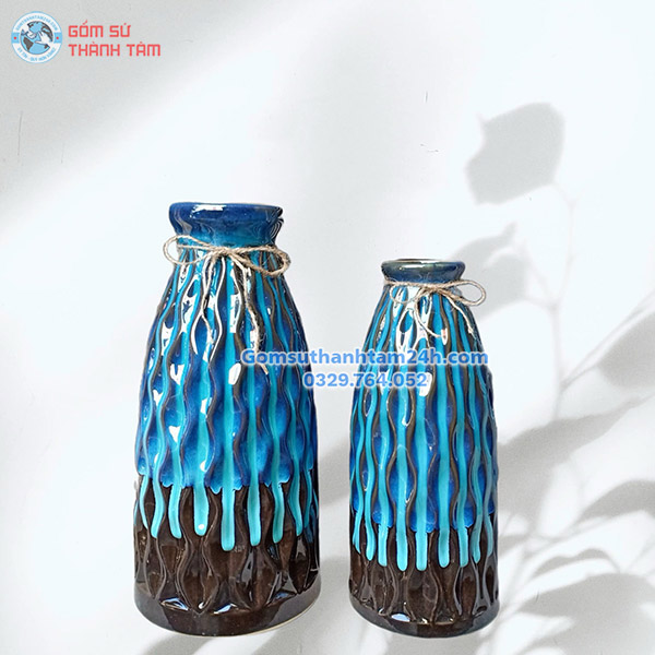 BÌNH HOA MEN XANH HOẢ BIẾN HOA VĂN SÓNG