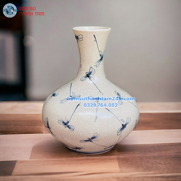 BÌNH HOA MEN RẠN GIẢ CỔ HOẠ TIẾT CHUỒN CHUỒN