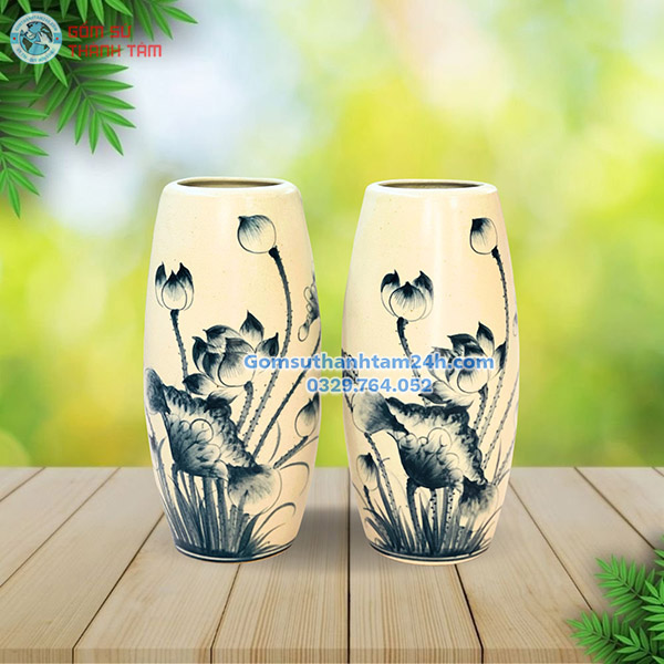 BÌNH HOA MEN RẠN GIẢ CỔ KIỂU DÁNG BOM VẼ HOẠ TIẾT TỈ MỈ