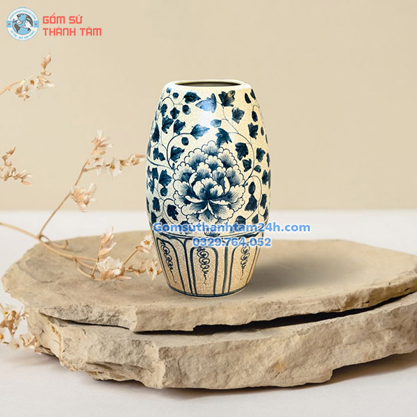 BÌNH HOA MEN RẠN GIẢ CỔ KIỂU DÁNG BOM VẼ HOẠ TIẾT TỈ MỈ
