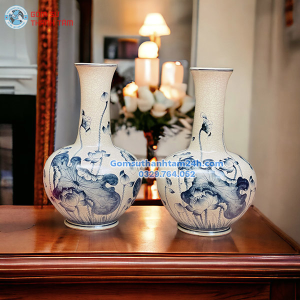 BÌNH HOA MEN RẠN GIẢ CỔ DÁNG CỔ NGỖNG CAO ĐẸP MẮT