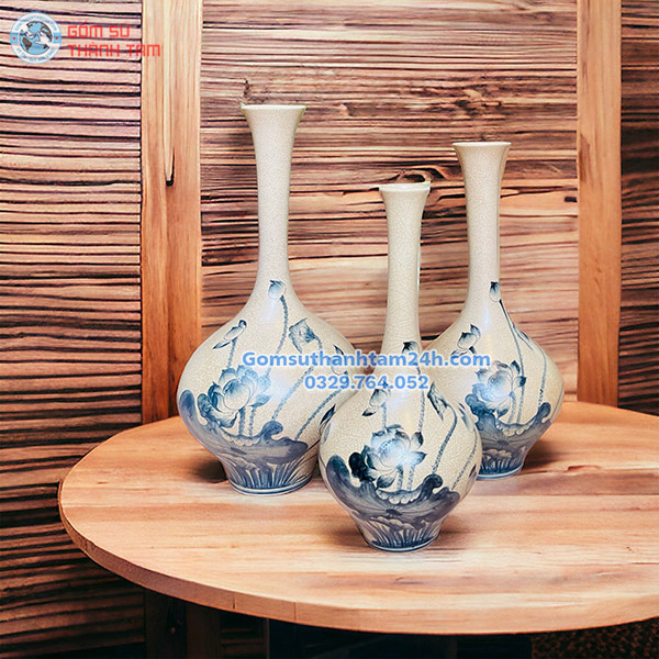 BÌNH HOA MEN RẠN GIẢ CỔ DÁNG CỔ NGỖNG CAO