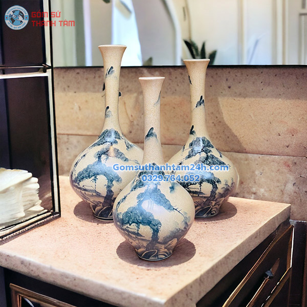 BÌNH HOA MEN RẠN GIẢ CỔ DÁNG CỔ NGỖNG CAO