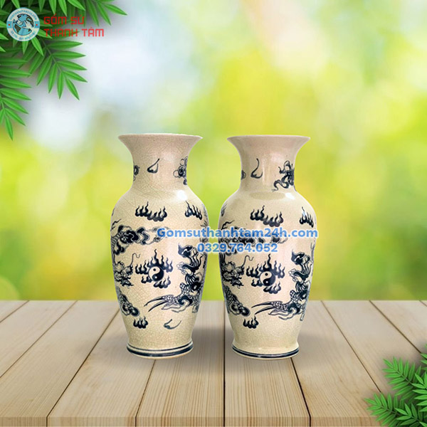 BÌNH HOA MEN RẠN GIẢ CỔ DÁNG LỤC BÌNH HOẠ TIẾT RỒNG