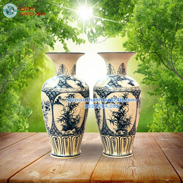 BÌNH HOA MEN RẠN GIẢ CỔ DÁNG LỤC BÌNH ĐỂ BÀN