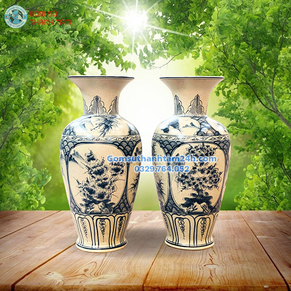 BÌNH HOA MEN RẠN GIẢ CỔ DÁNG LỤC BÌNH ĐỂ BÀN