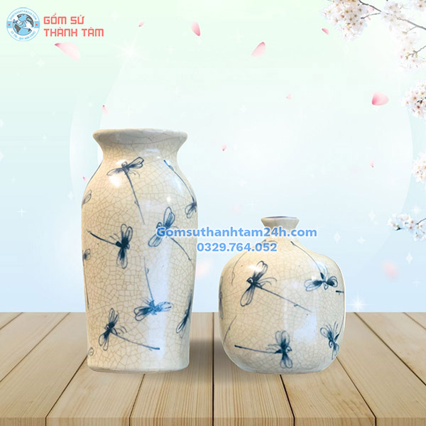 ĐÔI BÌNH HOA MEN RẠN GIẢ CỔ KIỂU DÁNG ĐẸP MẮT