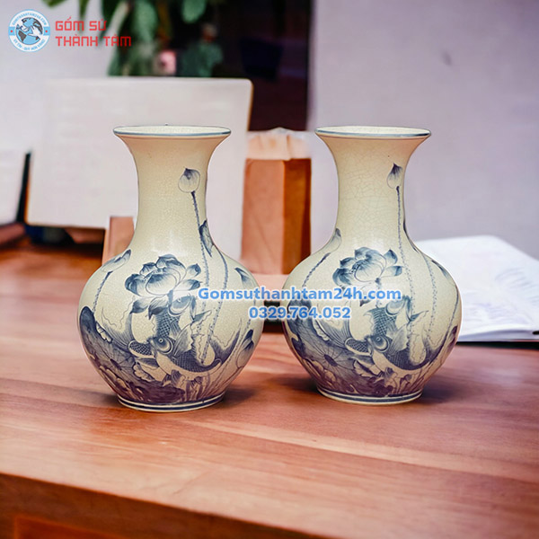 BÌNH HOA MEN RẠN GIẢ CỔ DÁNG TỎI SANG TRỌNG