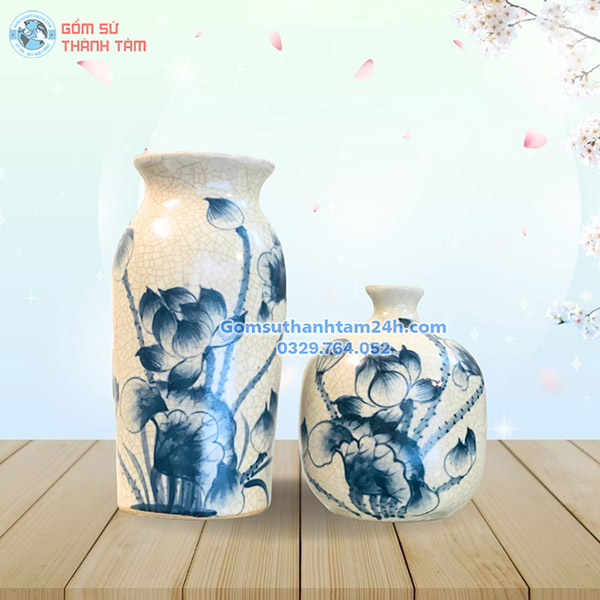 ĐÔI BÌNH HOA MEN RẠN GIẢ CỔ KIỂU DÁNG ĐẸP MẮT