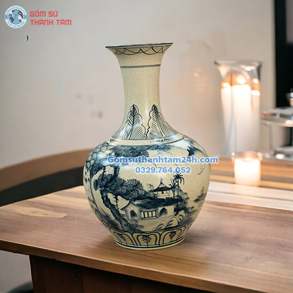 BÌNH HOA MEN RẠN GIẢ CỔ DÁNG TỎI SANG TRỌNG