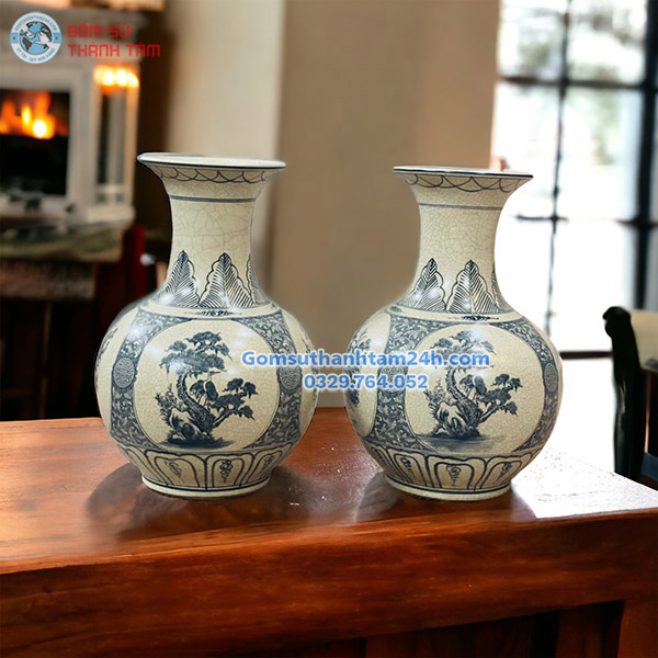 BÌNH HOA MEN RẠN GIẢ CỔ DÁNG TỎI SANG TRỌNG