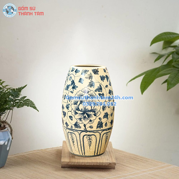 BÌNH HOA MEN RẠN GIẢ CỔ HOẠ TIẾT HOA MẪU ĐƠN