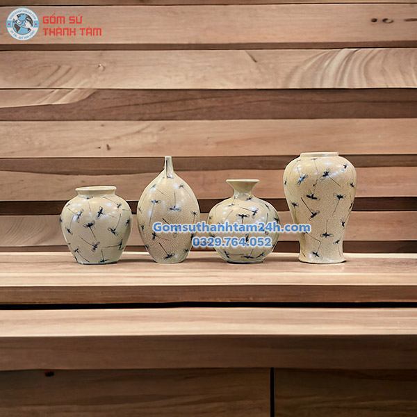 BÌNH HOA MEN RẠN GIẢ CỔ HOẠ TIẾT CHUỒN CHUỒN