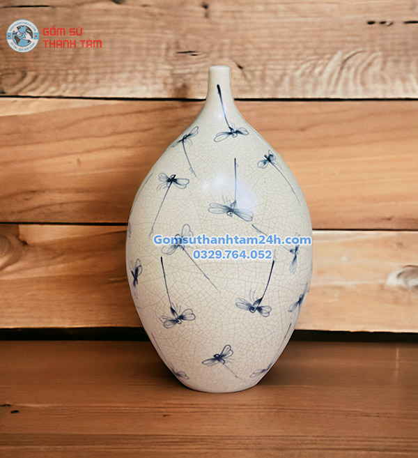 BÌNH HOA MEN RẠN GIẢ CỔ HOẠ TIẾT CHUỒN CHUỒN