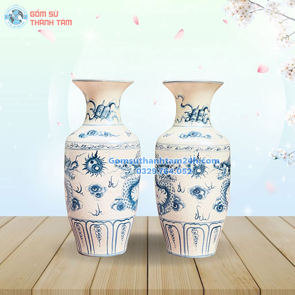 BÌNH HOA MEN RẠN GIẢ CỔ DÁNG LỌ LỤC BÌNH BỀN ĐẸP