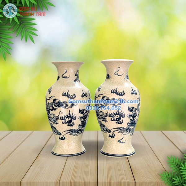 BÌNH HOA MEN RẠN GIẢ CỔ DÁNG LỤC BÌNH HOẠ TIẾT RỒNG