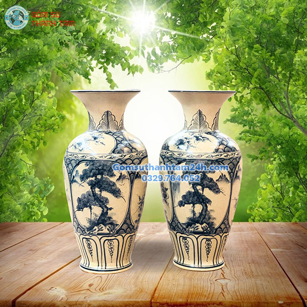 BÌNH HOA MEN RẠN GIẢ CỔ DÁNG LỤC BÌNH ĐỂ BÀN