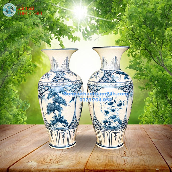 BÌNH HOA MEN RẠN GIẢ CỔ DÁNG LỤC BÌNH ĐỂ BÀN