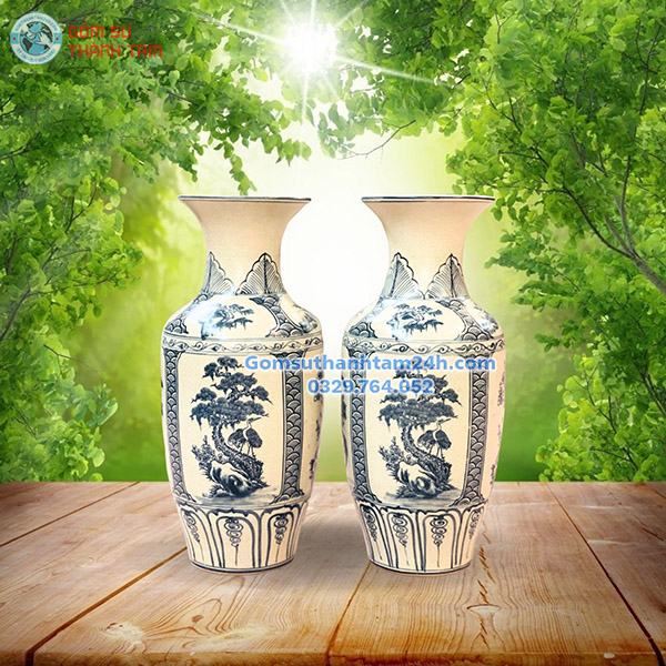 BÌNH HOA MEN RẠN GIẢ CỔ DÁNG LỤC BÌNH ĐỂ BÀN