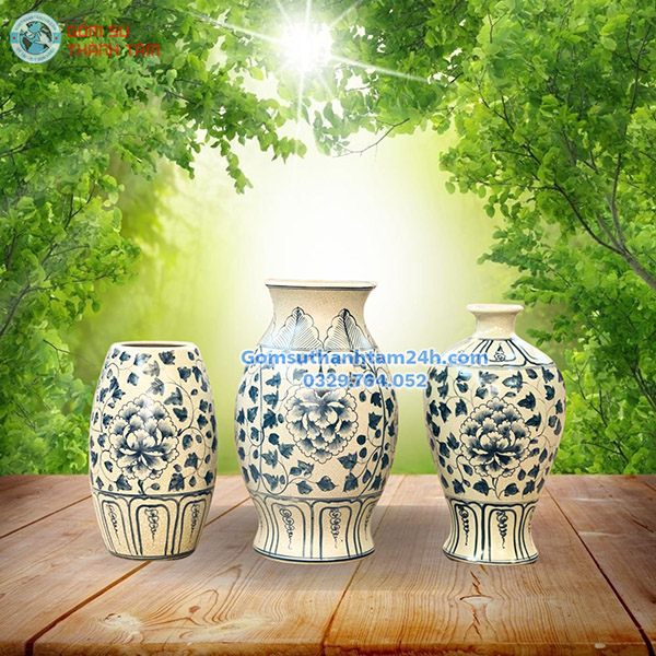 BÌNH HOA MEN RẠN GIẢ CỔ HOẠ TIẾT HOA MẪU ĐƠN