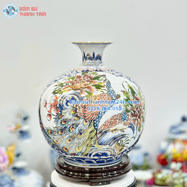 BÌNH HÚT LỘC TRẮNG HOA VĂN VÀNG KIM CÔNG DANH PHÚ QUÝ