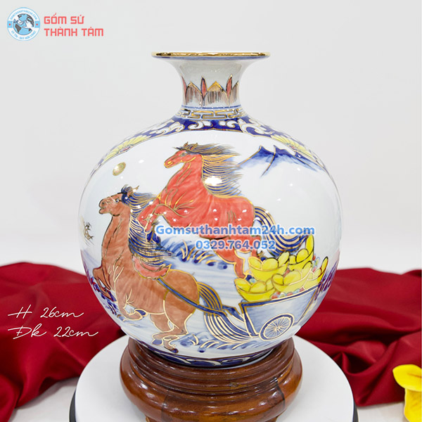 BÌNH HÚT LỘC TRẮNG HOA VĂN VÀNG KIM MÃ ĐÁO THUẬN BUỒM